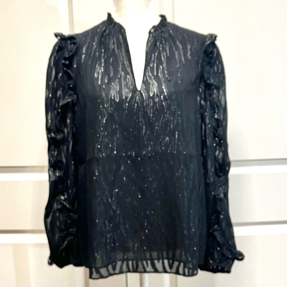 Lilly Pulitzer Black Long Sleeve Blouse, Silk blend  Women's Size S